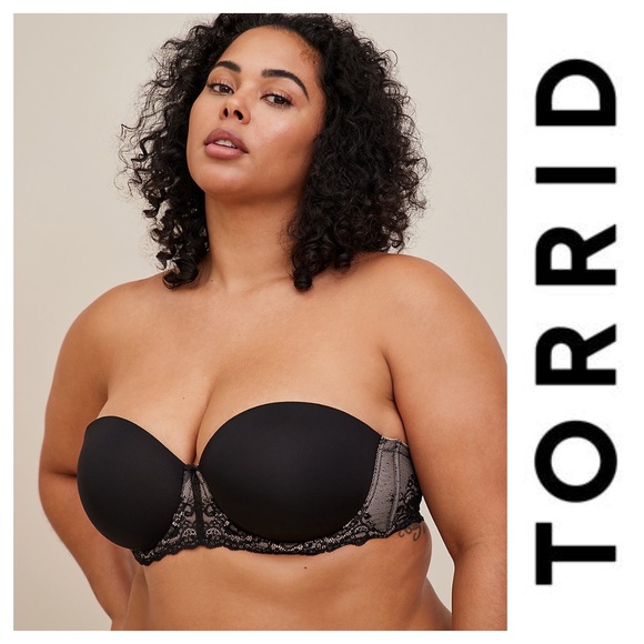 Torrid Plus Size Black Strapless Lightly Lined Smooth Straight Back Bra 38DD - Picture 1 of 5